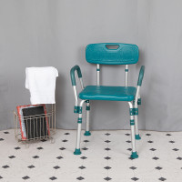 Flash Furniture DC-HY3523L-TL-GG HERCULES Series 300 Lb. Capacity Adjustable Teal Bath & Shower Chair with Quick Release Back & Arms